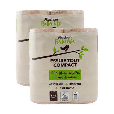 Auchan Better Life Essuie-tout compact, Lot de 2x2 rouleaux