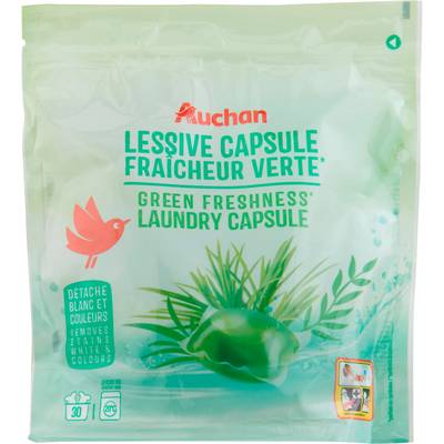 Auchan Lessive en capsules fraîcheur verte, 30 capsules