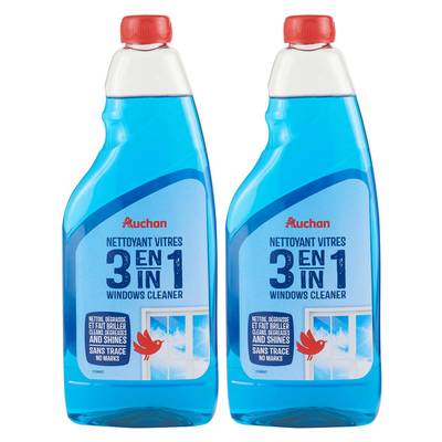 Auchan Nettoyant vitre 3en 1 recharge, Lot de 2x750ml