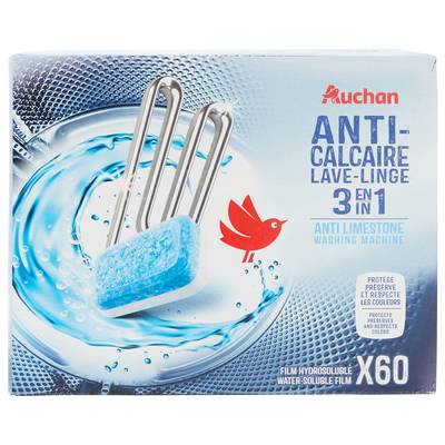 Auchan Tablettes anticalcaire lave-linge, 60 tablettes