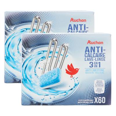 Auchan Tablettes anticalcaire lave-linge, Lot de 2x60 tablettes