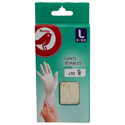 Auchan Gants jetables en latex taille L, 10 pièces
