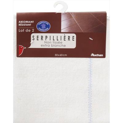 Auchan Serpillière non tissée extra blanche 50x60cm, 2 serpillères
