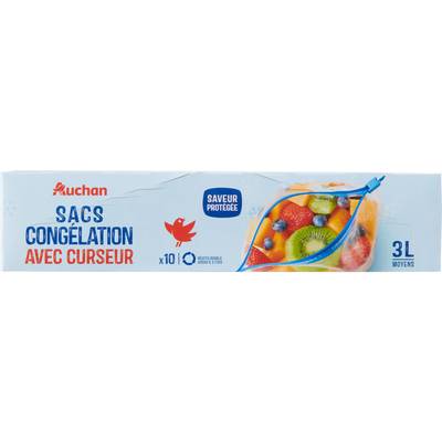 Auchan Sacs de congélation avec curseur 3L moyen, 10 sacs