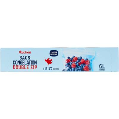 Auchan Sacs de congélation avec zip 6L grands, 15 sacs