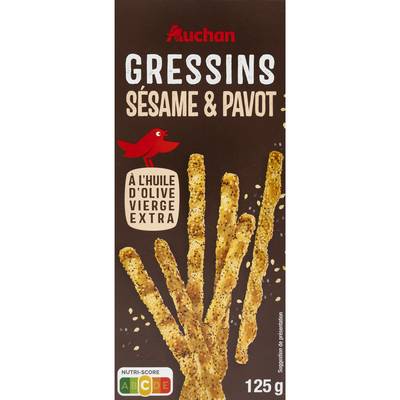 Auchan Gressins au sésame et pavot, 125g