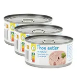 Pouce Thon entier au naturel en conserve, Lot de 3x140g
