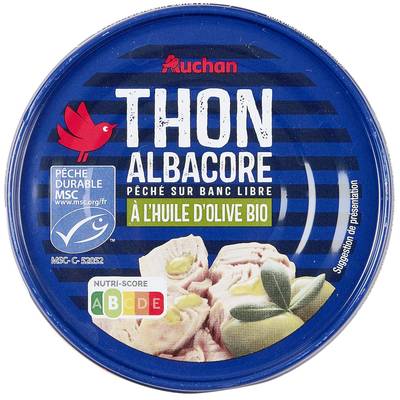 Auchan Thon albacore MSC à l'huile d olive vierge extra bio en conserve, 104g