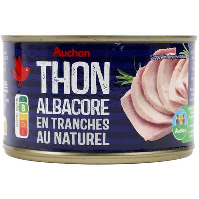 Auchan Thon albacore en tranches au naturel en conserve, 280g
