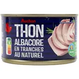 Auchan Thon albacore en tranches au naturel en conserve, 280g