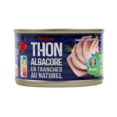Auchan Thon albacore en tranches au naturel en conserve, 93g