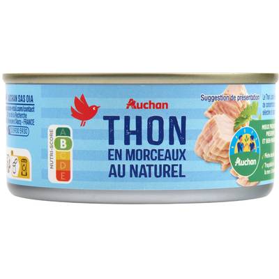 Auchan Thon en morceaux au naturel  en conserve, 112g