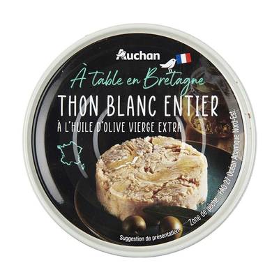 Auchan Terroir Thon blanc entier à l'huile d'olive vierge extra en conserve, 104g