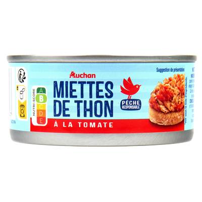Auchan Miettes de thon à la tomate en conserve, 160g