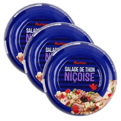 Auchan Salade niçoise au thon en conserve, Lot de 3x250g