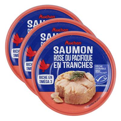 Auchan Saumon sans arêtes au naturel MSC en conserve, Lot de 3x112g