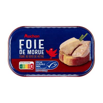 Auchan Foie de morue fumé au bois de hêtre MSC en conserve, 120g