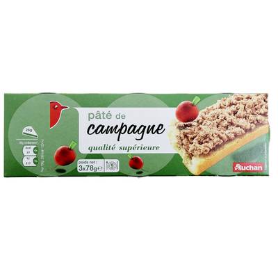 Auchan Pâté de Campagne en conserve, 3x78g