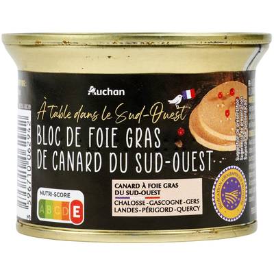 Auchan Terroir Bloc de foie gras de canard IGP du Sud-Ouest en conserve 3/4 parts, 150g