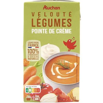 Auchan Velouté de Légumes et Pointe de Crème Soupe liquide en brique familiale, 1L