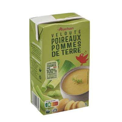 Auchan Velouté de poireaux et de pommes de terre Soupe liquide en brique familiale, 1L