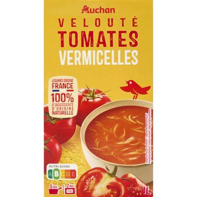 Auchan Velouté de tomates et vermicelles Soupe liquide en brique familiale, 1L