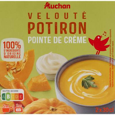 Auchan Velouté potiron et crème Soupe liquide en brique individuelle, 2x30cl