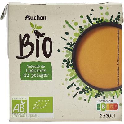 Auchan BIO Velouté de légumes du potager Bio Soupe liquide en brique individuelle, 2x30cl
