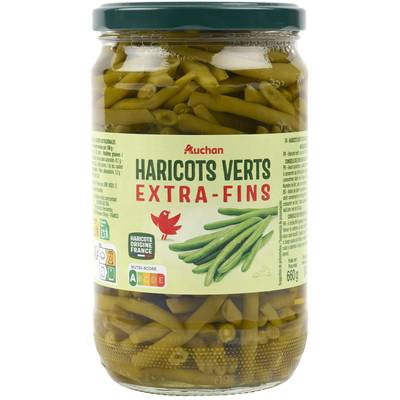 Auchan Haricots verts extra fins en bocal, 345g