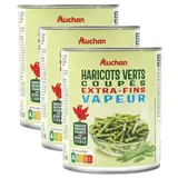 Auchan Haricots verts extra-fins vapeur en conserve, Lot de 3x455g