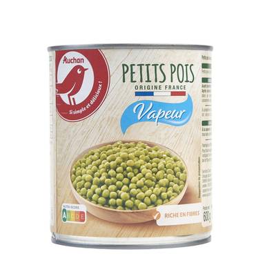 Auchan Petits Pois Vapeur en conserve, 530g