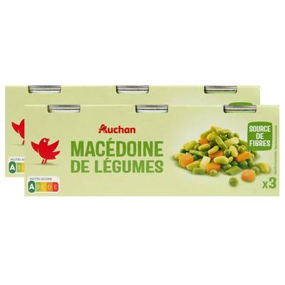 Auchan Macédoine de légumes en conserve, Lot de 2 - 3x130g