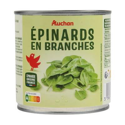 Auchan Epinards en branches en conserve, 265g