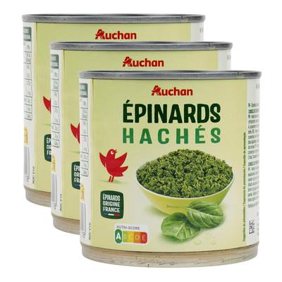 Auchan Epinards hachés en conserve, Lot de 3x395g