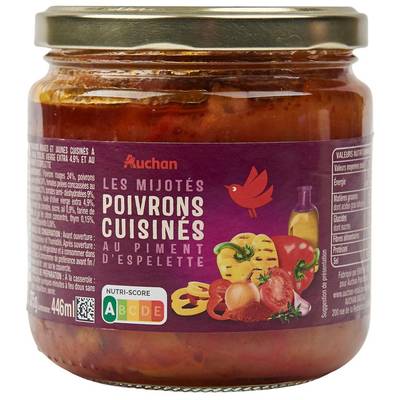 Auchan Poivrons cuisinés au piment d'Espelette en bocal, 375g