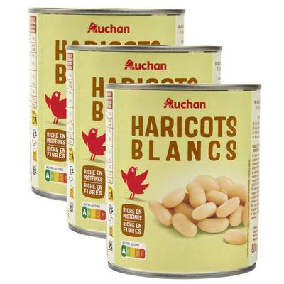 Auchan Haricots blancs en conserve, Lot de 3x500g
