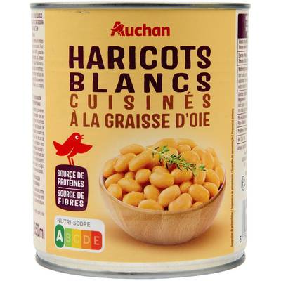 Auchan Haricots blancs cuisinés à la graisse d'oie en conserve, 500g