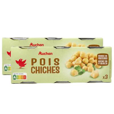 Auchan Pois chiches en conserve, Lot de 2x3x130g