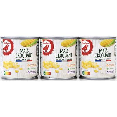 Auchan Maïs croquant sans résidu de pesticides en conserve, 3x140g