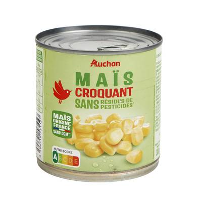 Auchan Maïs croquant sans résidu de pesticides sans OGM en conserve, 285g