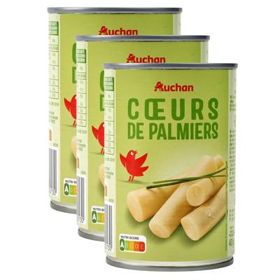Auchan Coeurs de palmier en conserve, Lot de 3x220g