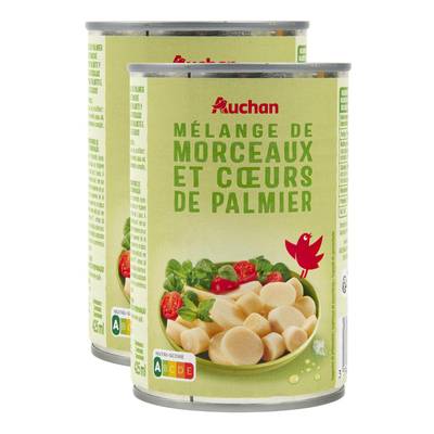Auchan Coeurs de palmier en morceaux spécial salade en conserve, Lot de 2x250g