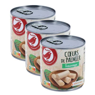Auchan Coeurs de palmier sauvage en conserve, Lot de 3x220g