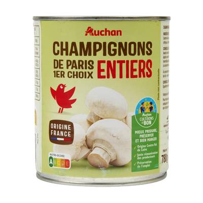 Auchan Champignons de Paris entiers 1er choix en conserve, 460g