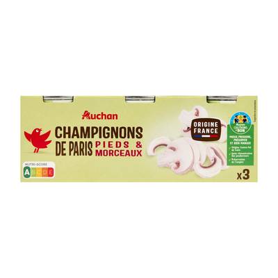 Auchan Champignons Pieds et Morceaux en conserve, 3x115g