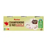 Auchan Champignons Pieds et Morceaux en conserve, 3x115g
