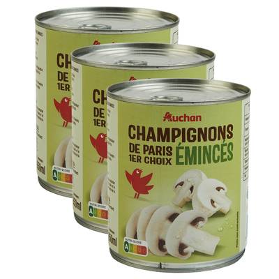 Auchan Champignons de Paris émincés en conserve, Lot de 3x460g
