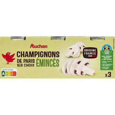 Auchan Champignons de Paris émincés 1er choix en conserve, 3x115g
