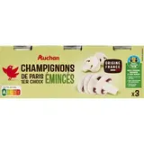 Auchan Champignons de Paris émincés 1er choix en conserve, 3x115g