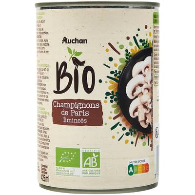 Auchan BIO Champignons de Paris émincés Bio en conserve, 230g